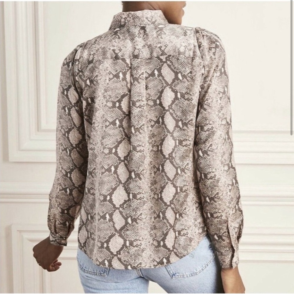 STELLA & DOT Snakeskin Print Neck Tie Long Sleeved Button Down Blouse - Picture 3 of 10